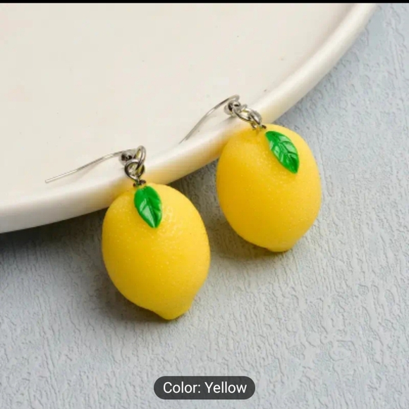 Vibrant Lemon-Shaped Resin Dangle Earrings for Women - Stunning Fruit Design - Picture 1 of 3